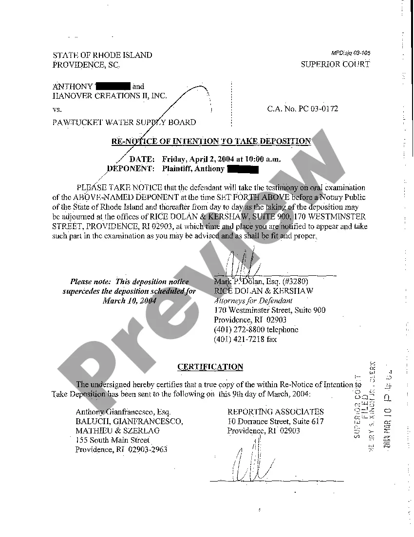 Preview A10 Notice of Intention to Take Deposition