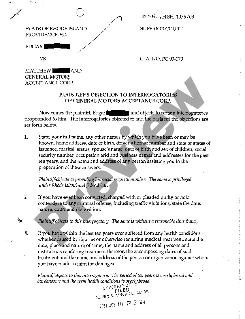 Preview A08 Plaintiff's Objection to Defendant's Request for Production