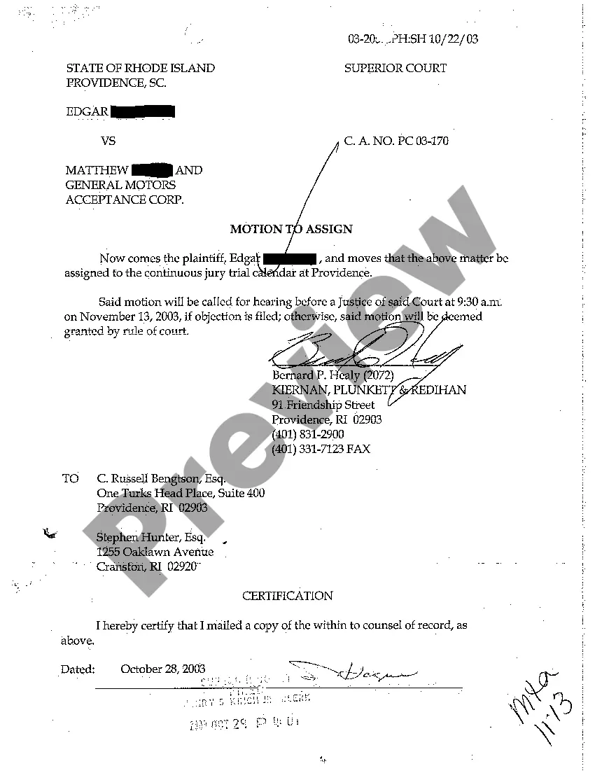 Preview A09 Motion to Assign Case to Docket for Trial