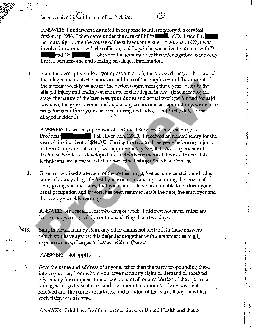 Preview A10 Plaintiff's Answers to Defendant's Interrogatories