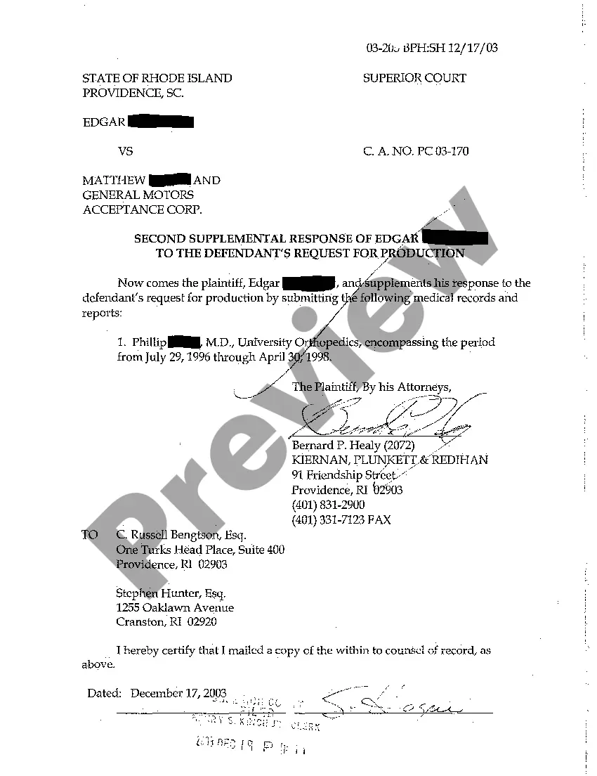 Preview A19 Supplemental Response of Plaintiff to the Defendant's Request for Production