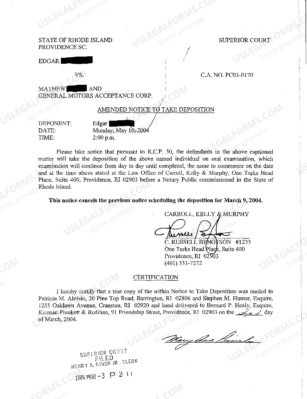 Preview A20 Notice to Take Deposition