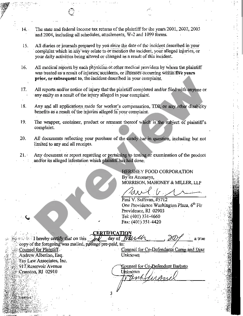 Preview A07 Defendant Hershey's Document Production Request Propounded to Plaintiff