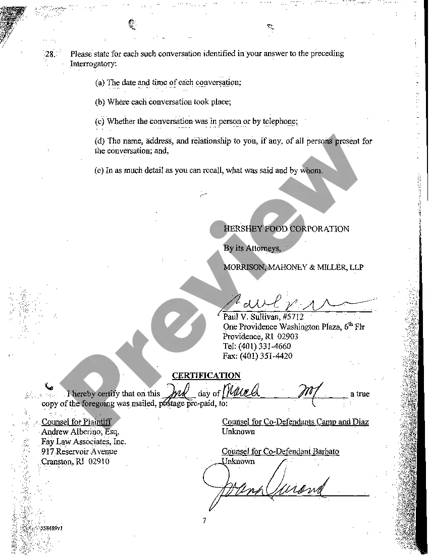 Get A08 Defendant Hershey's Interrogatories Propounded to Plaintiff Preview A08 Defendant Hershey's Interrogatories Propounded to Plaintiff