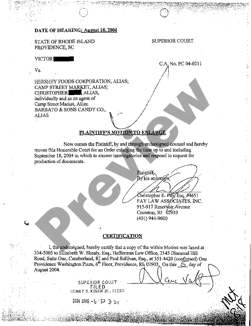 Get A30 Plaintiff's Motion to Enlarge Time to Answer Interrogatories and Requests for Production of Documents Preview A30 Plaintiff's Motion to Enlarge Time to Answer Interrogatories and Requests for Production of Documents