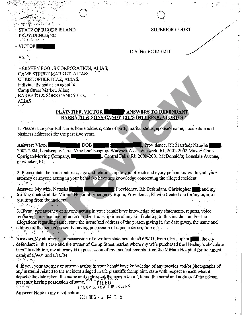 Get A37 Plaintiff's Answers to Defendant Hershey's and Defendant Candy Store's Interrogatories Preview A37 Plaintiff's Answers to Defendant Hershey's and Defendant Candy Store's Interrogatories