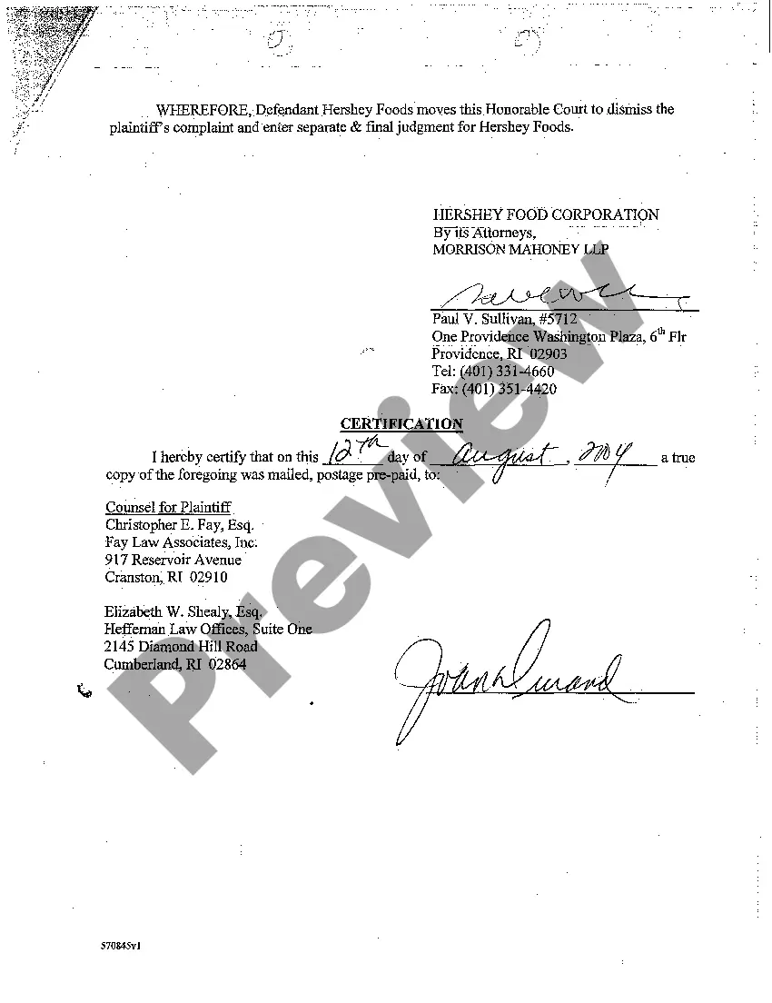 Preview A39 Defendant Hershey's Motion for Entry of Final Judgment Against Plaintiff