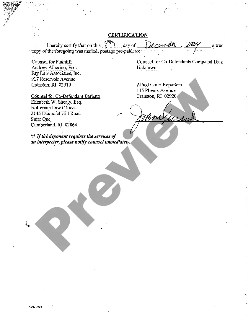 Get A45 Notice of Deposition of Record Keeper for State of Rhode Island Preview A45 Notice of Deposition of Record Keeper for State of Rhode Island