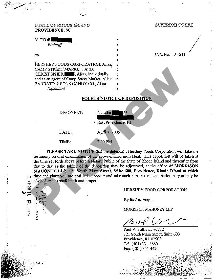 Get A45 Notice of Deposition of Record Keeper for State of Rhode Island Preview A45 Notice of Deposition of Record Keeper for State of Rhode Island