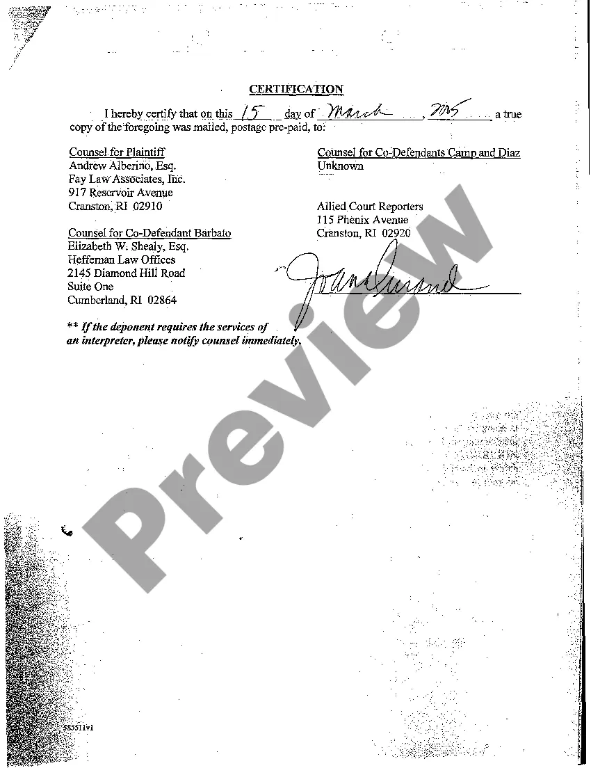 Get A45 Notice of Deposition of Record Keeper for State of Rhode Island Preview A45 Notice of Deposition of Record Keeper for State of Rhode Island