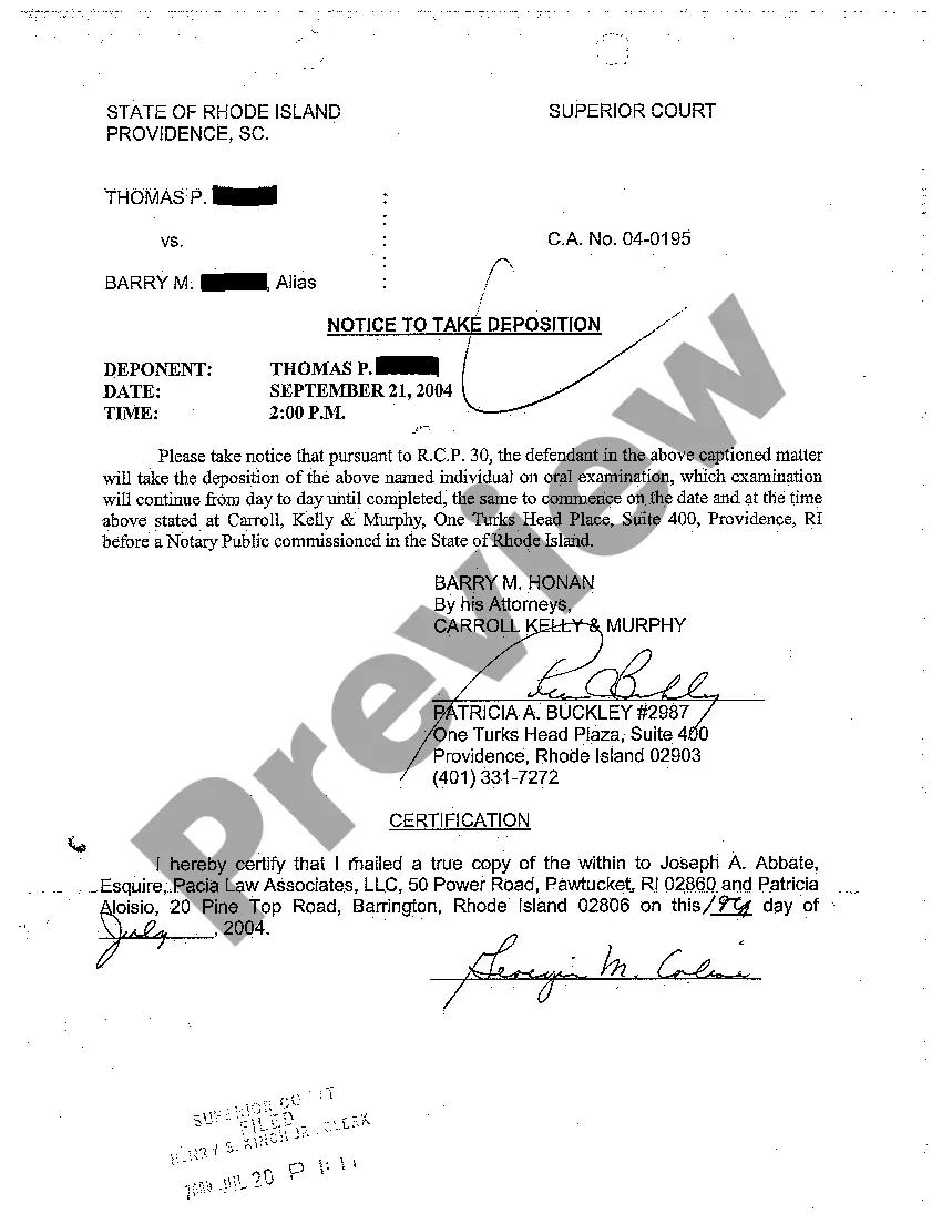 Preview A10 Notice to Take Deposition of Third Party