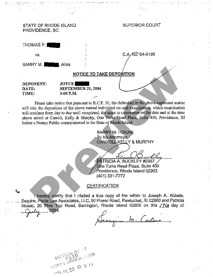 Preview A10 Notice to Take Deposition of Third Party