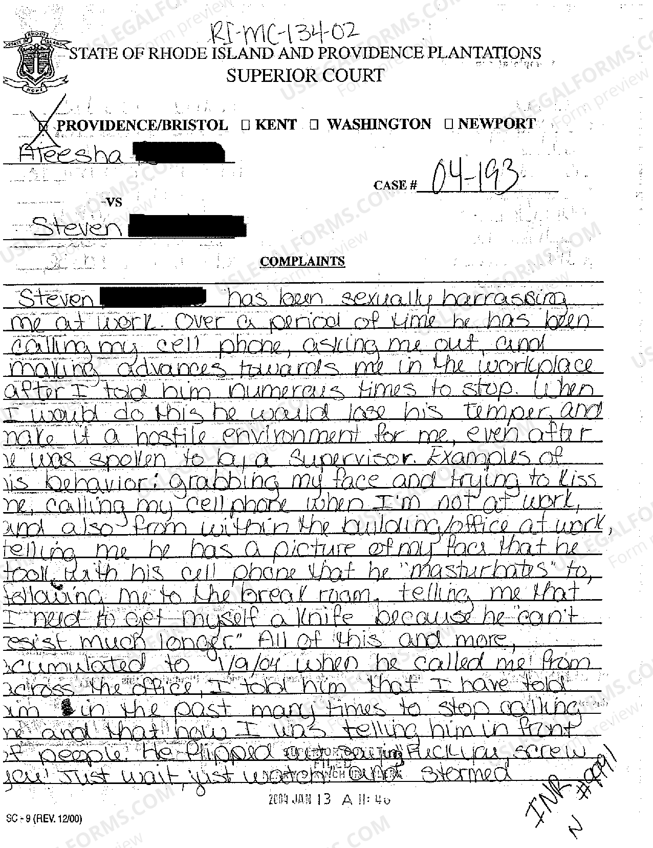 Rhode Island Complaint for Temporary Restraining Order | US Legal Forms