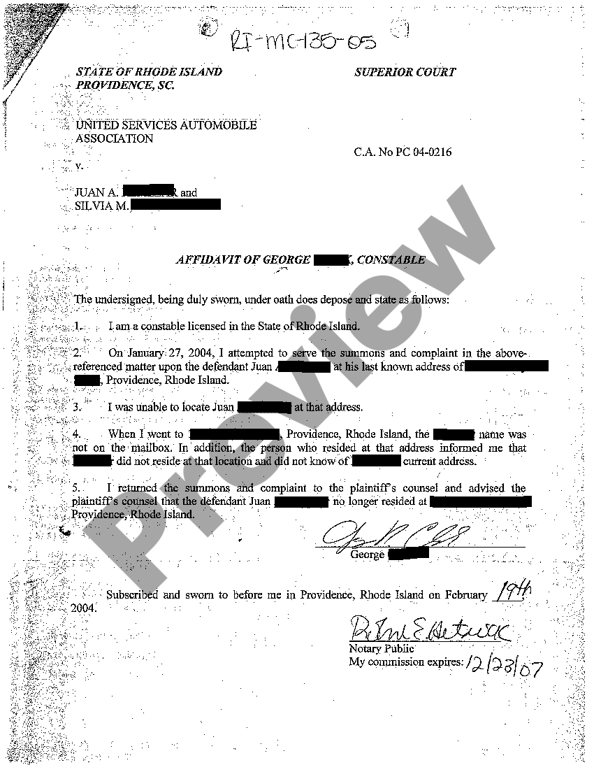 Rhode Island Affidavit of Constable Ri State Constable US Legal Forms