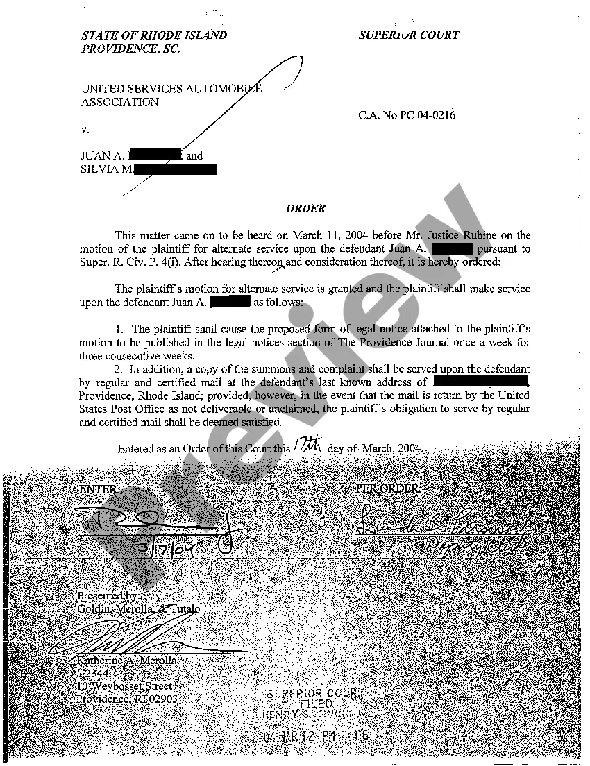 Get A12 Order Granting Plaintiff's Motion for Alternative Service Preview A12 Order Granting Plaintiff's Motion for Alternative Service