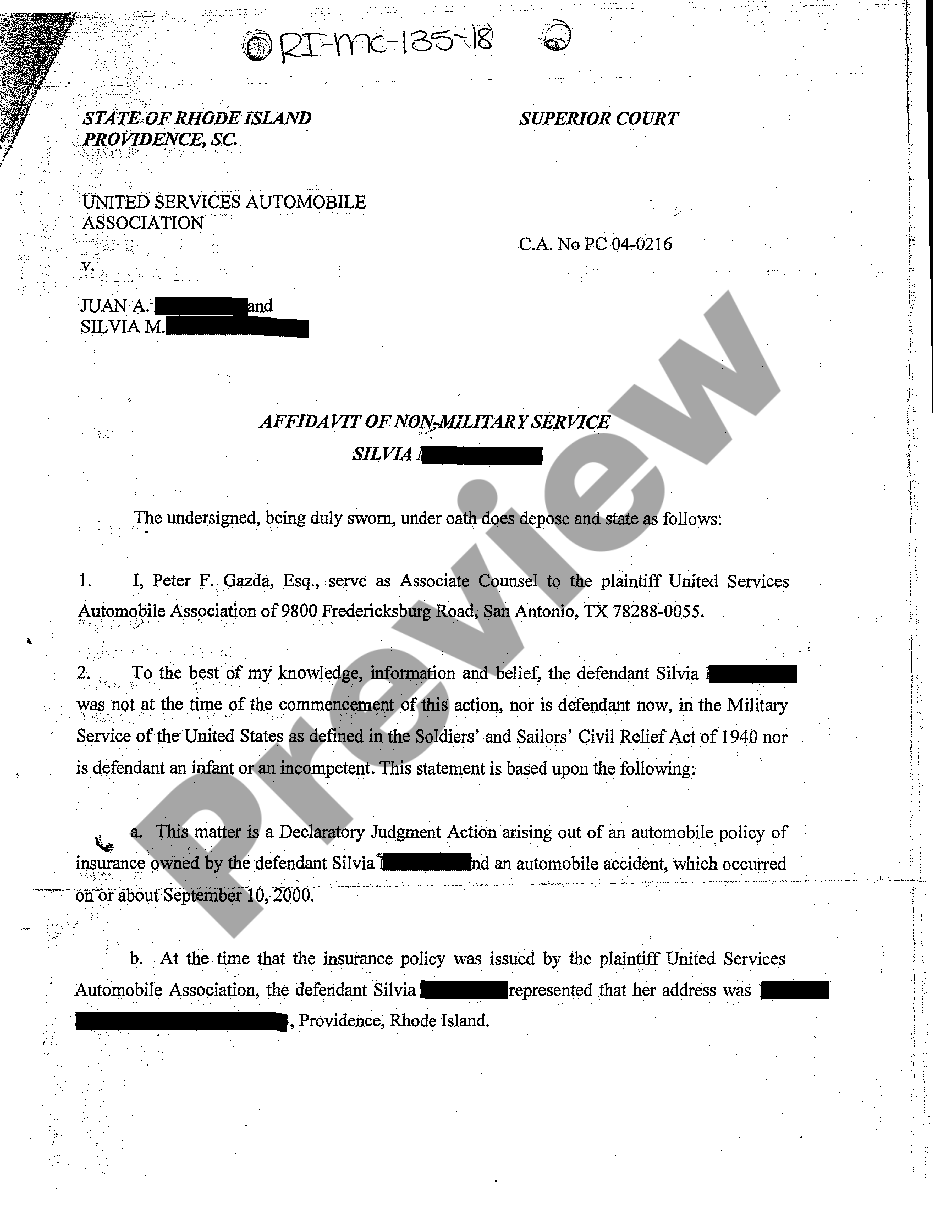 page 0 A17 Affidavit of Non-Military Service preview