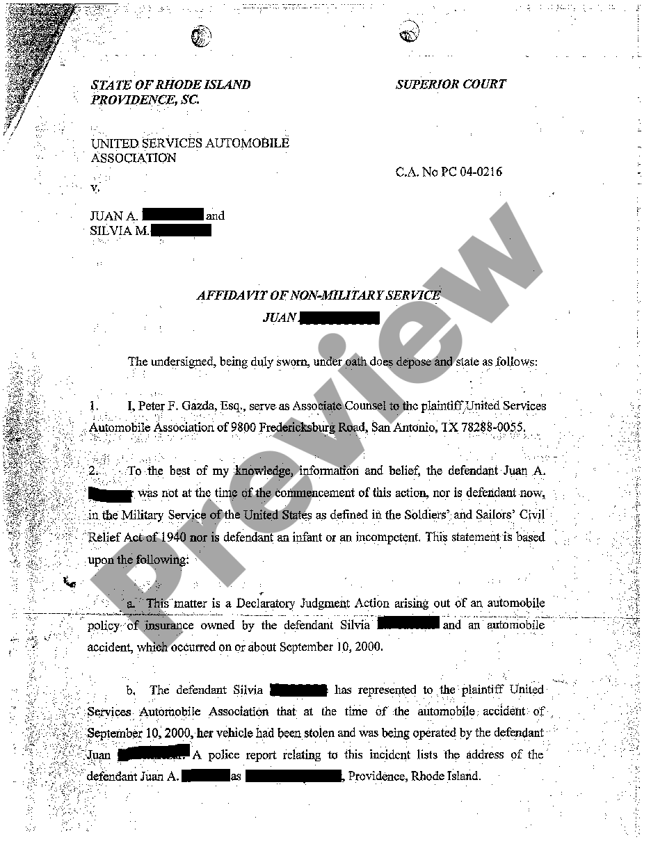 page 2 A17 Affidavit of Non-Military Service preview