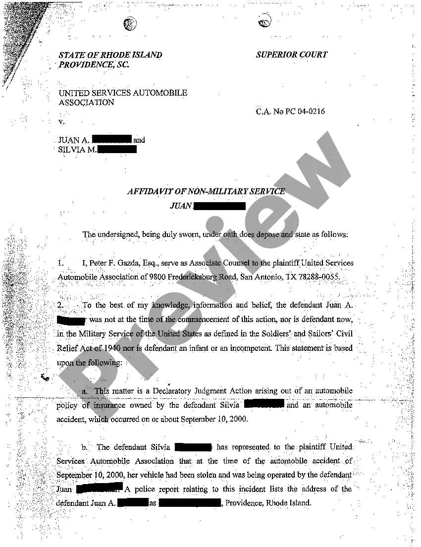 Preview A17 Affidavit of Non-Military Service