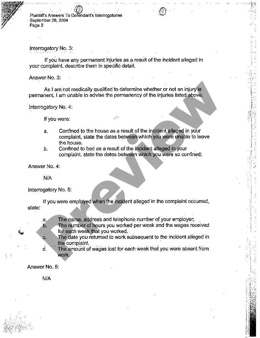 Preview A10 Plaintiff's Answers to Defendant's Interrogatories