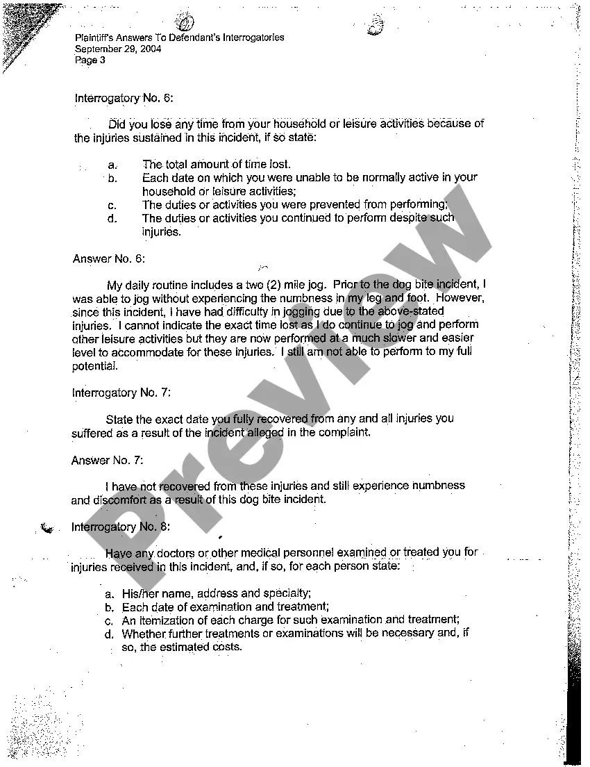 Preview A10 Plaintiff's Answers to Defendant's Interrogatories