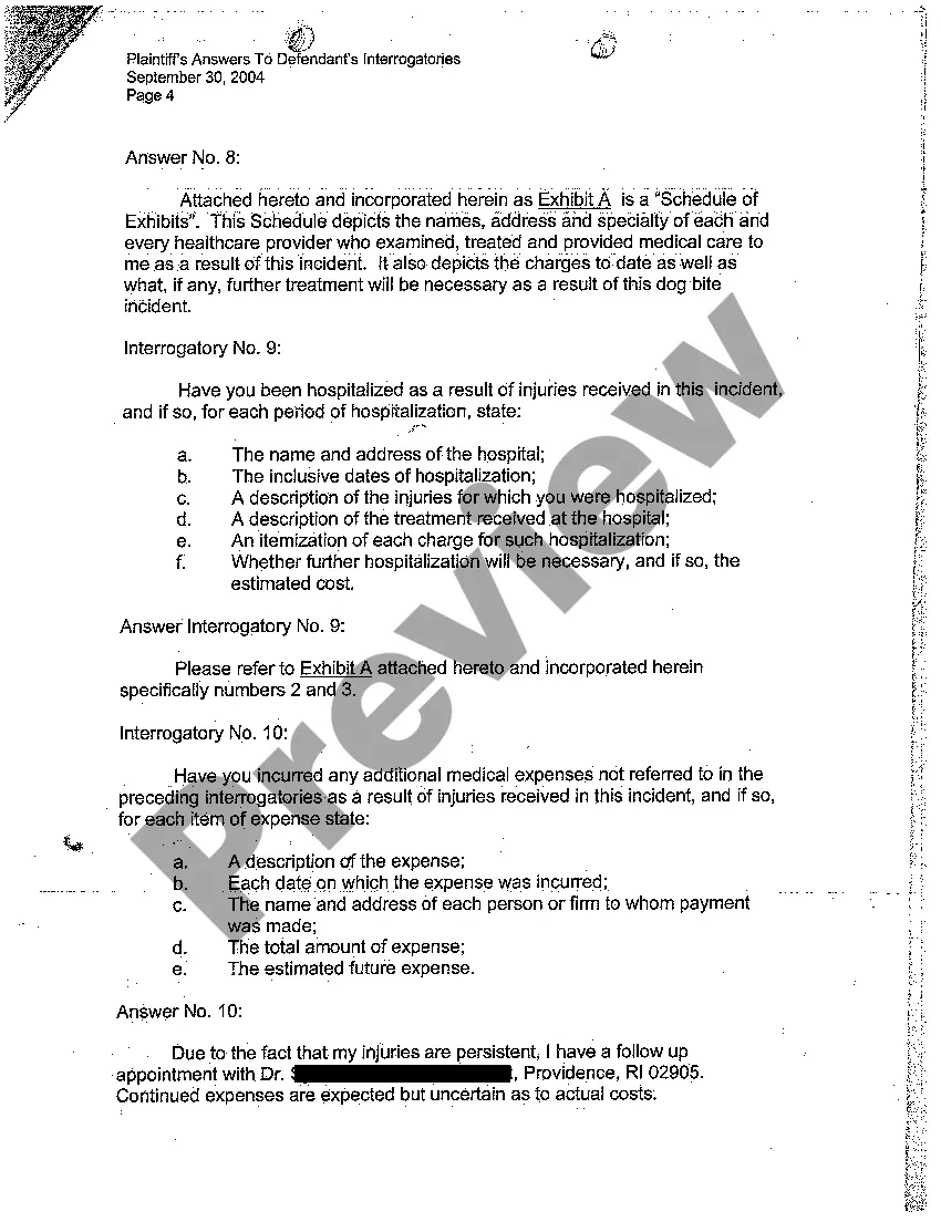 Preview A10 Plaintiff's Answers to Defendant's Interrogatories