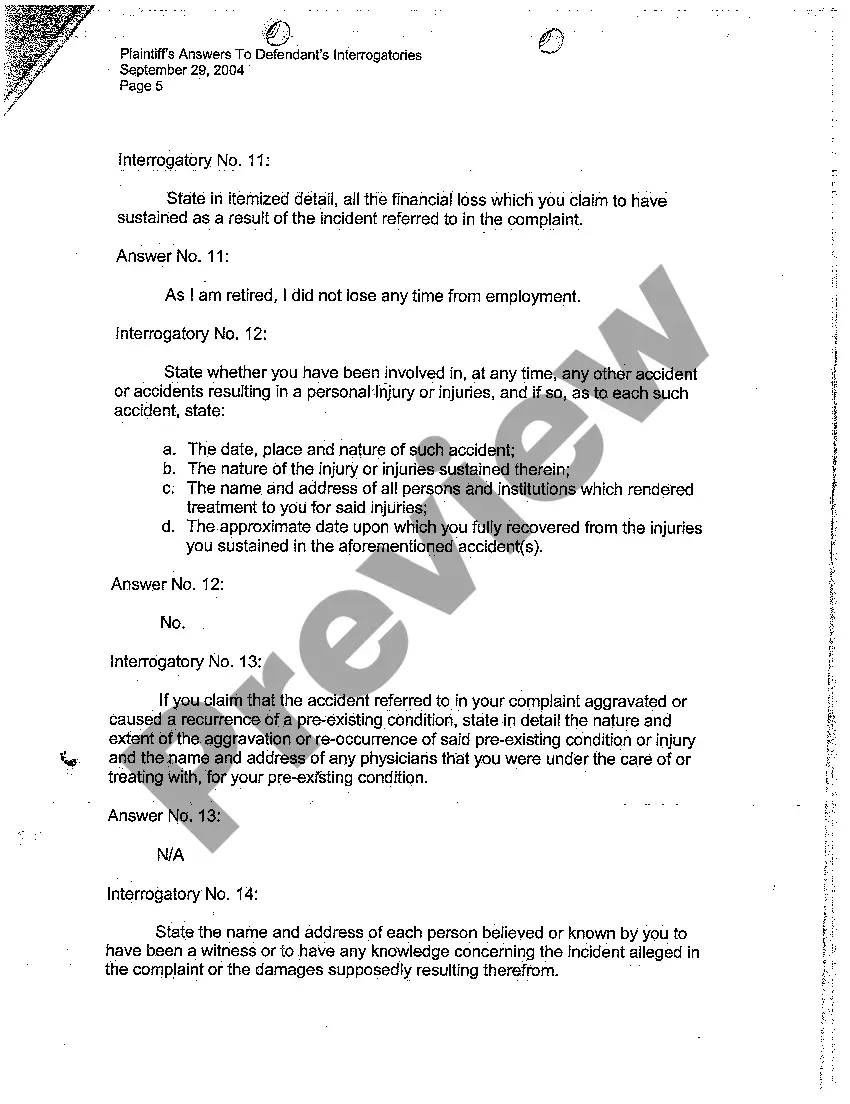 Preview A10 Plaintiff's Answers to Defendant's Interrogatories
