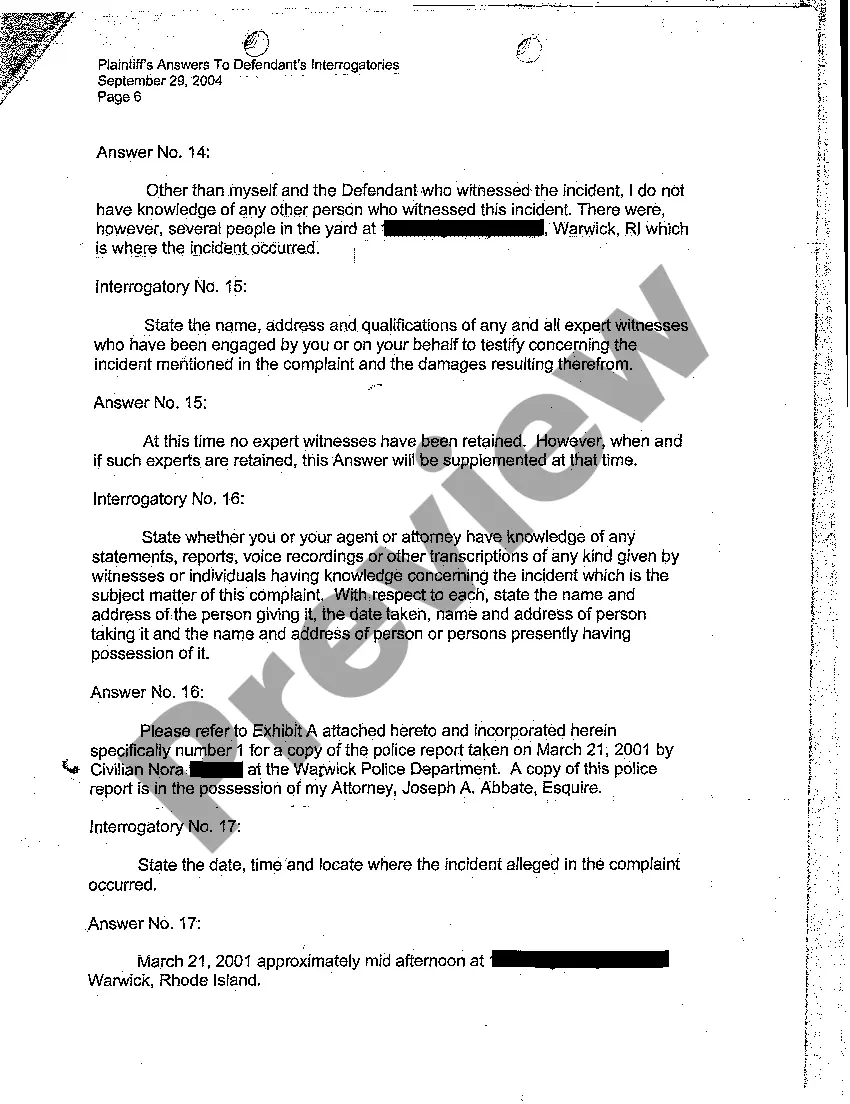 Preview A10 Plaintiff's Answers to Defendant's Interrogatories