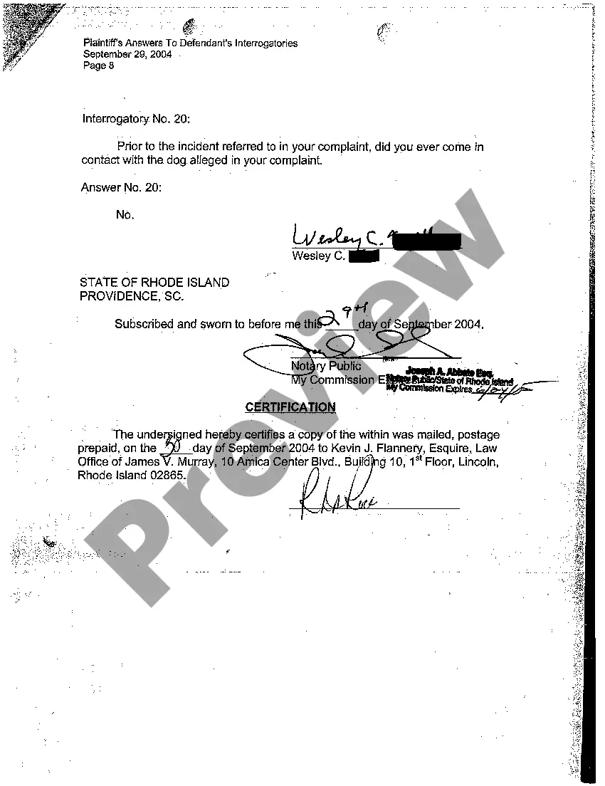 Preview A10 Plaintiff's Answers to Defendant's Interrogatories