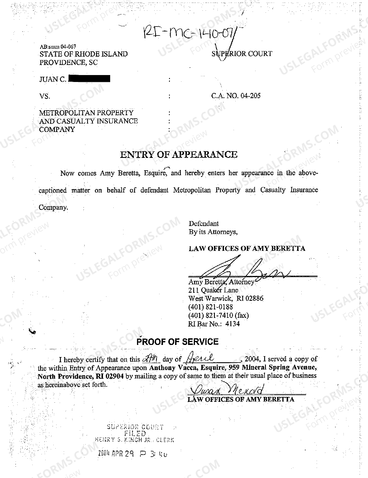 Rhode Island Entry of Appearance US Legal Forms