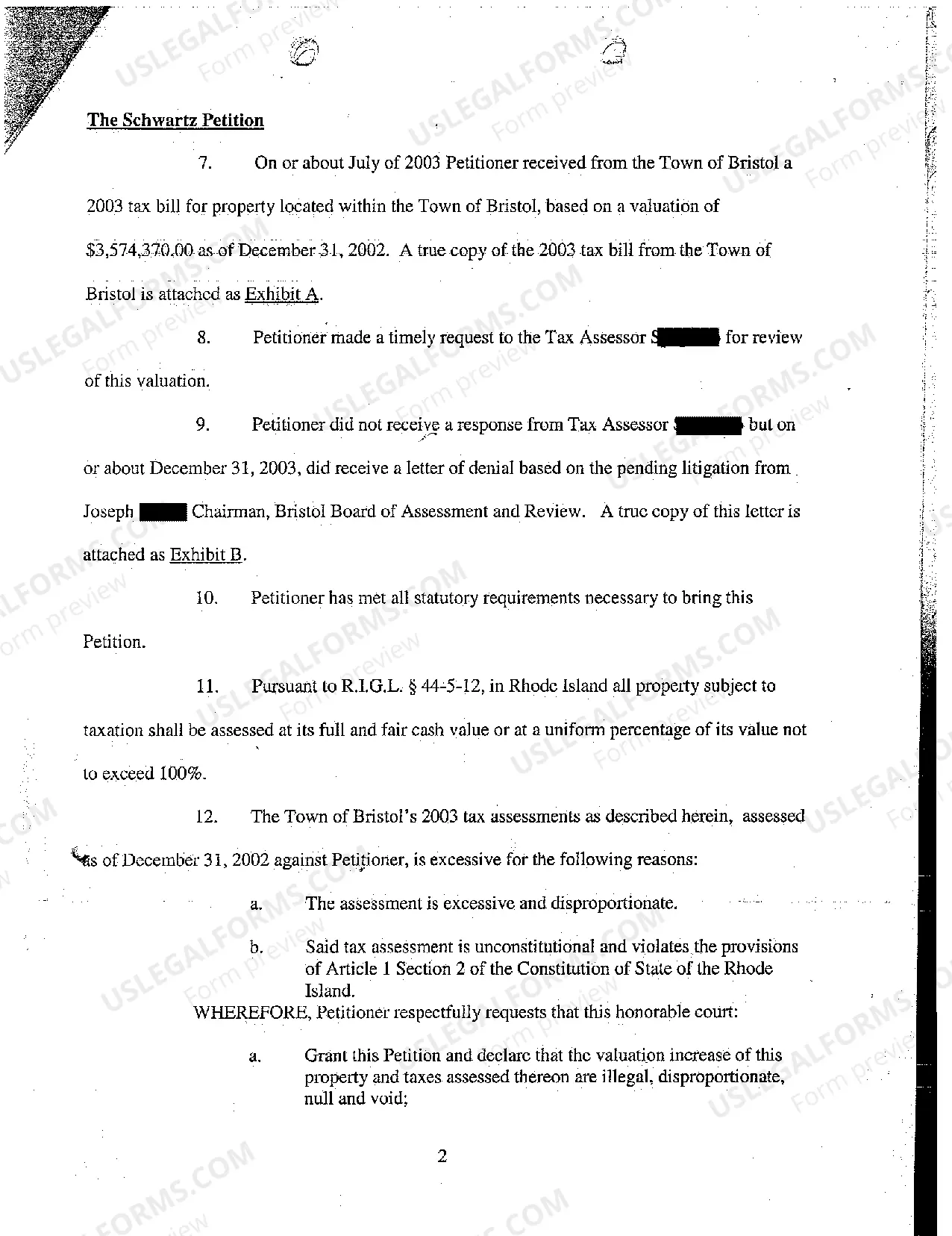 Preview A02 Complaint for Excessive Property Tax Against Tax Assessor and Tax Collector