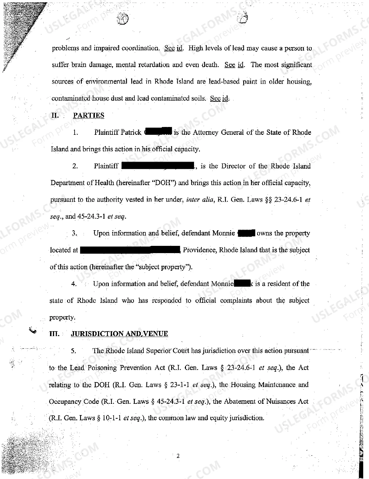 Preview A02 Complaint by State Attorney General and Department of Health Against Property Owner for Failure to Abate Lead Poisoning Nuisance