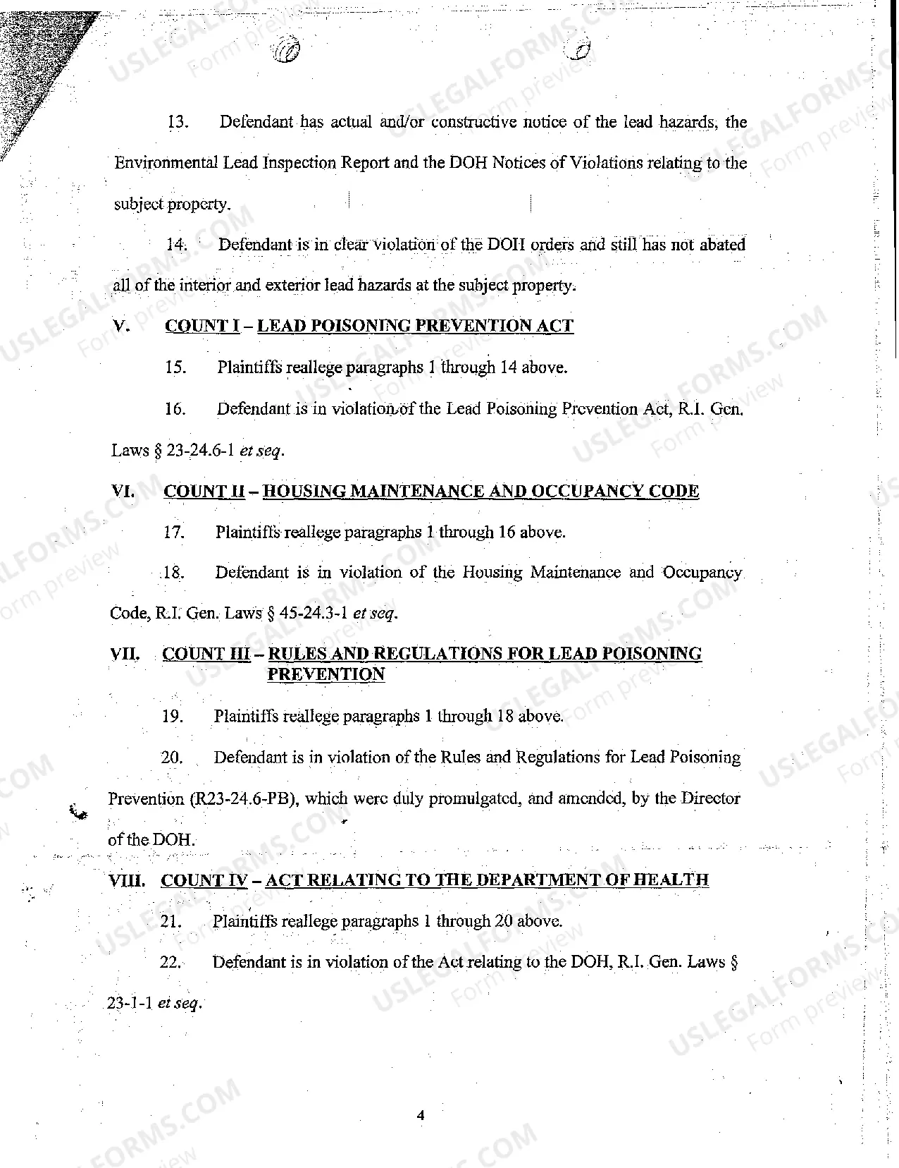 Preview A02 Complaint by State Attorney General and Department of Health Against Property Owner for Failure to Abate Lead Poisoning Nuisance