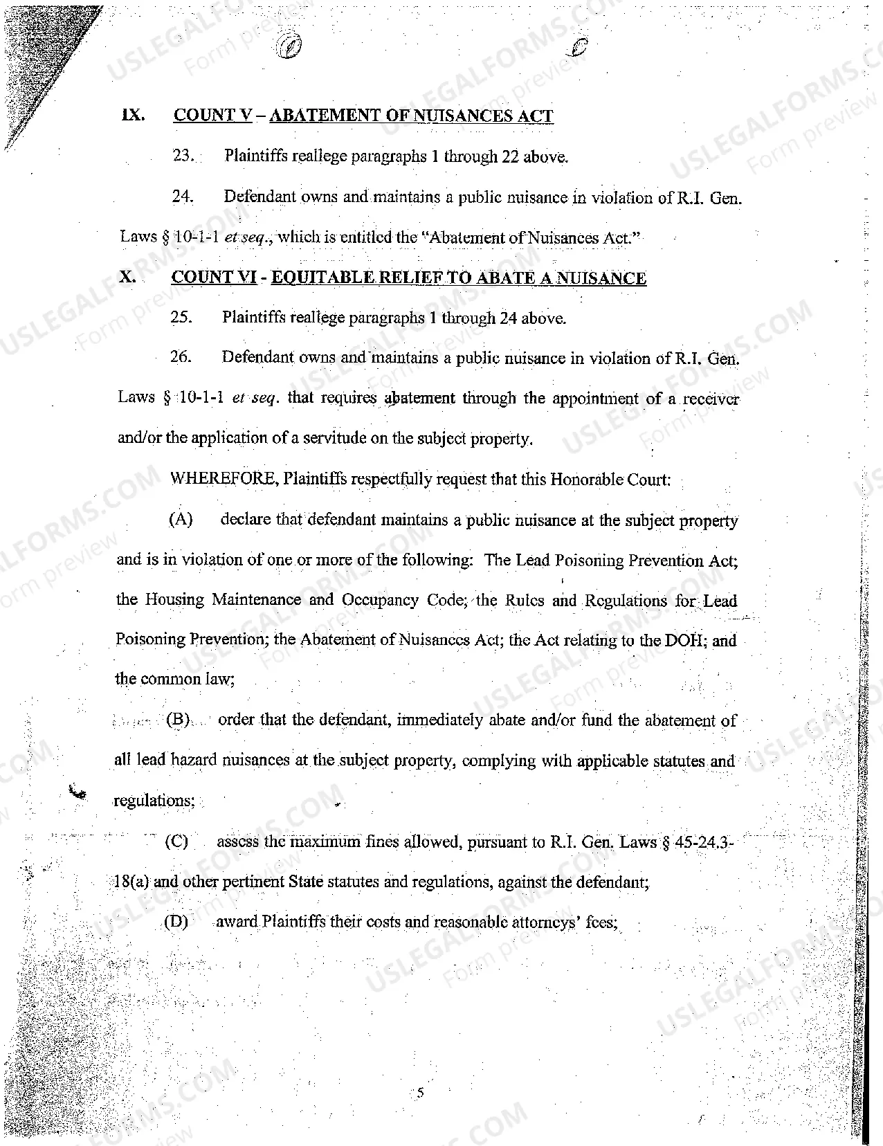 Preview A02 Complaint by State Attorney General and Department of Health Against Property Owner for Failure to Abate Lead Poisoning Nuisance