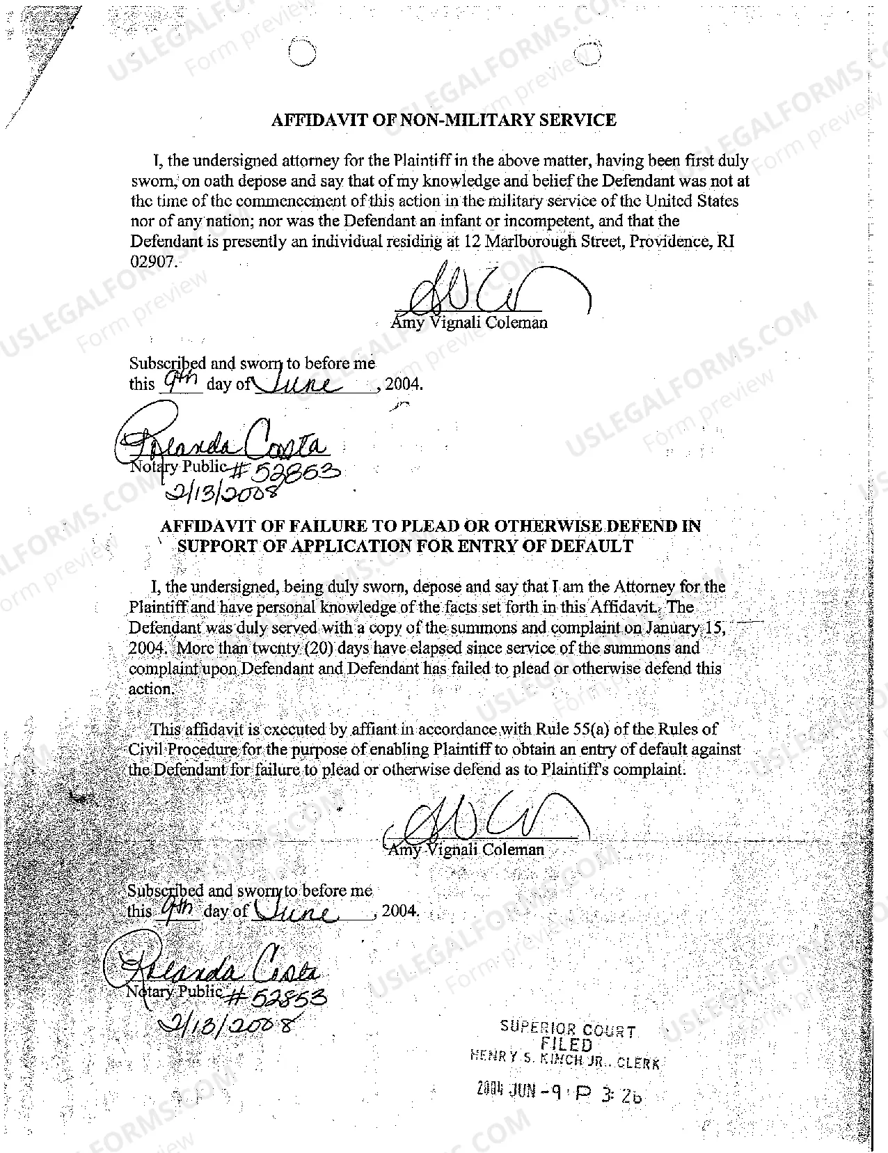 Preview A04 Application to Clerk for Entry of Default