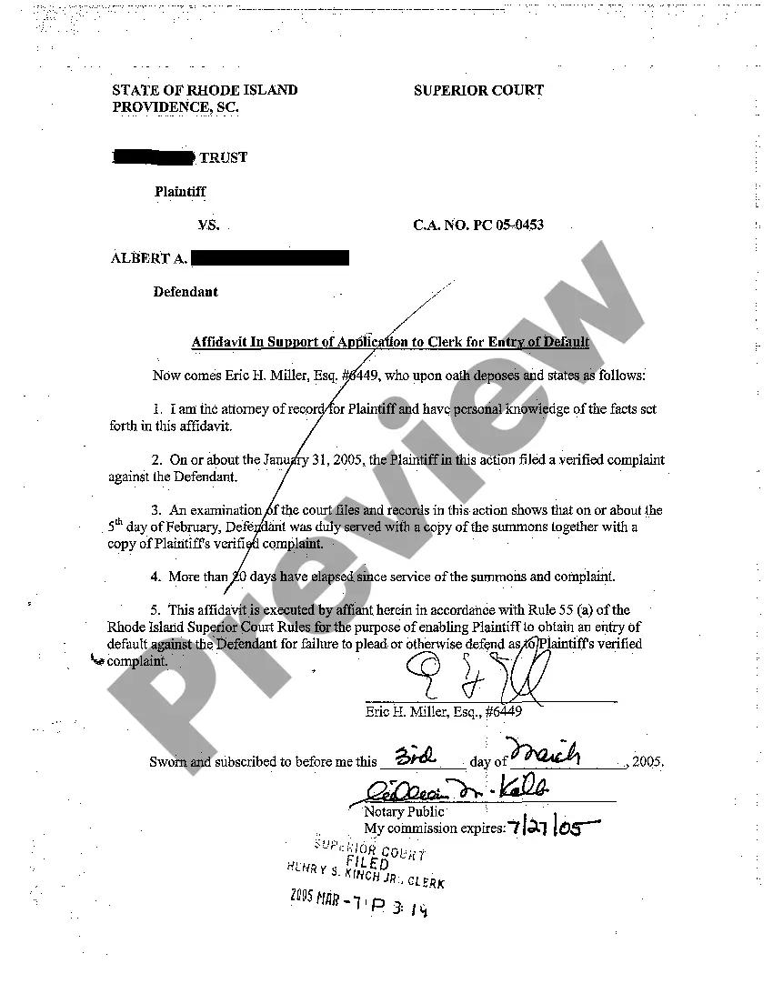 Preview A05 Application to Clerk for Entry of Default