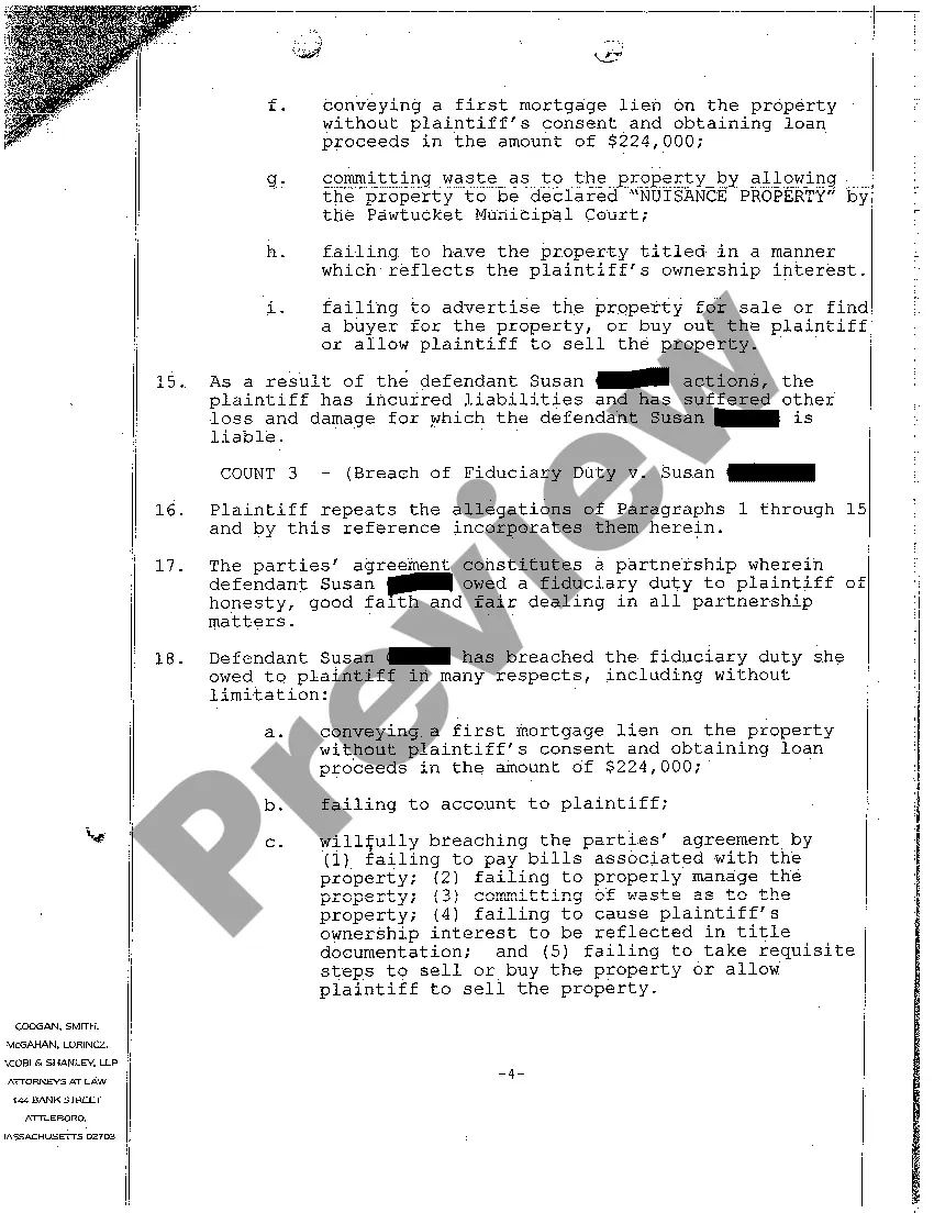 Preview A01 Verified Complaint for Recovery of Funds Lent to Improve Property