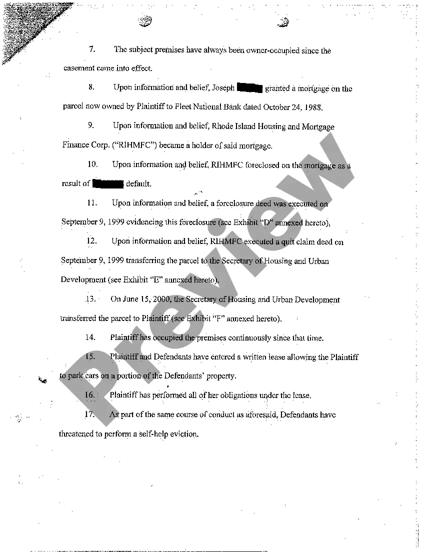Get A01 Verified Complaint for Injunctive Relief from Termination of Driveway Easement Preview A01 Verified Complaint for Injunctive Relief from Termination of Driveway Easement
