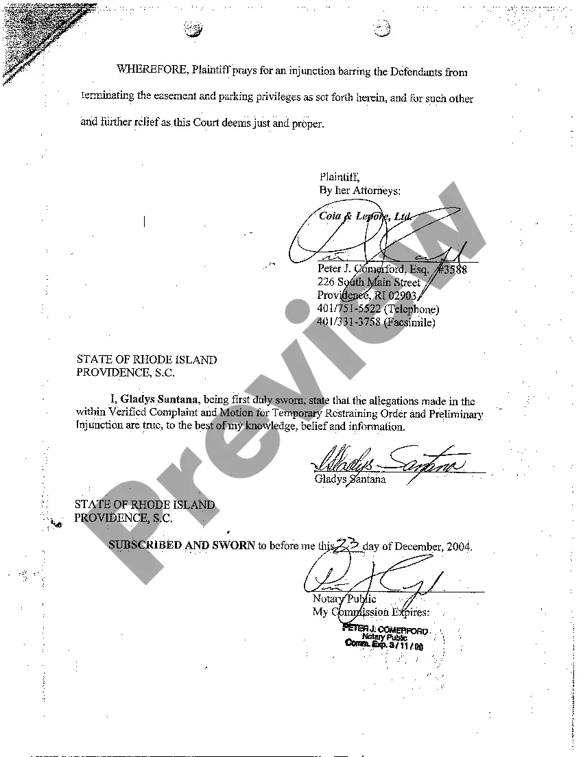 Get A01 Verified Complaint for Injunctive Relief from Termination of Driveway Easement Preview A01 Verified Complaint for Injunctive Relief from Termination of Driveway Easement