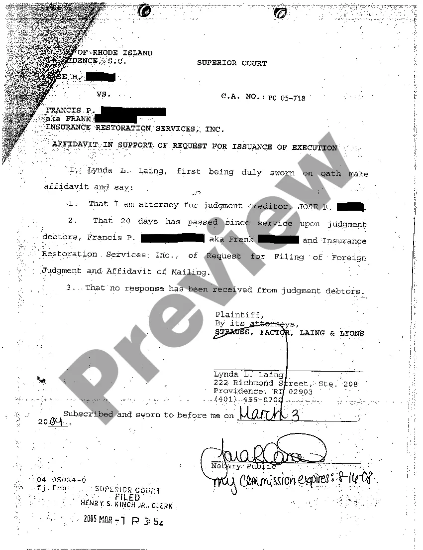 Preview A05 Request for Issuance of Execution