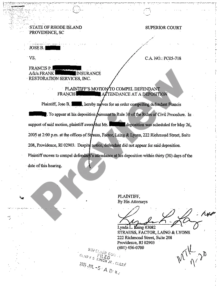 Preview A06 Plaintiff's Motion to Compel Defendant's Attendance at a Deposition