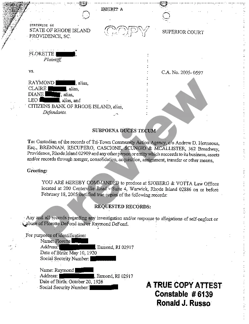 Preview A03 Motion to Quash Subpoena Duces Tecum and Objection Thereto