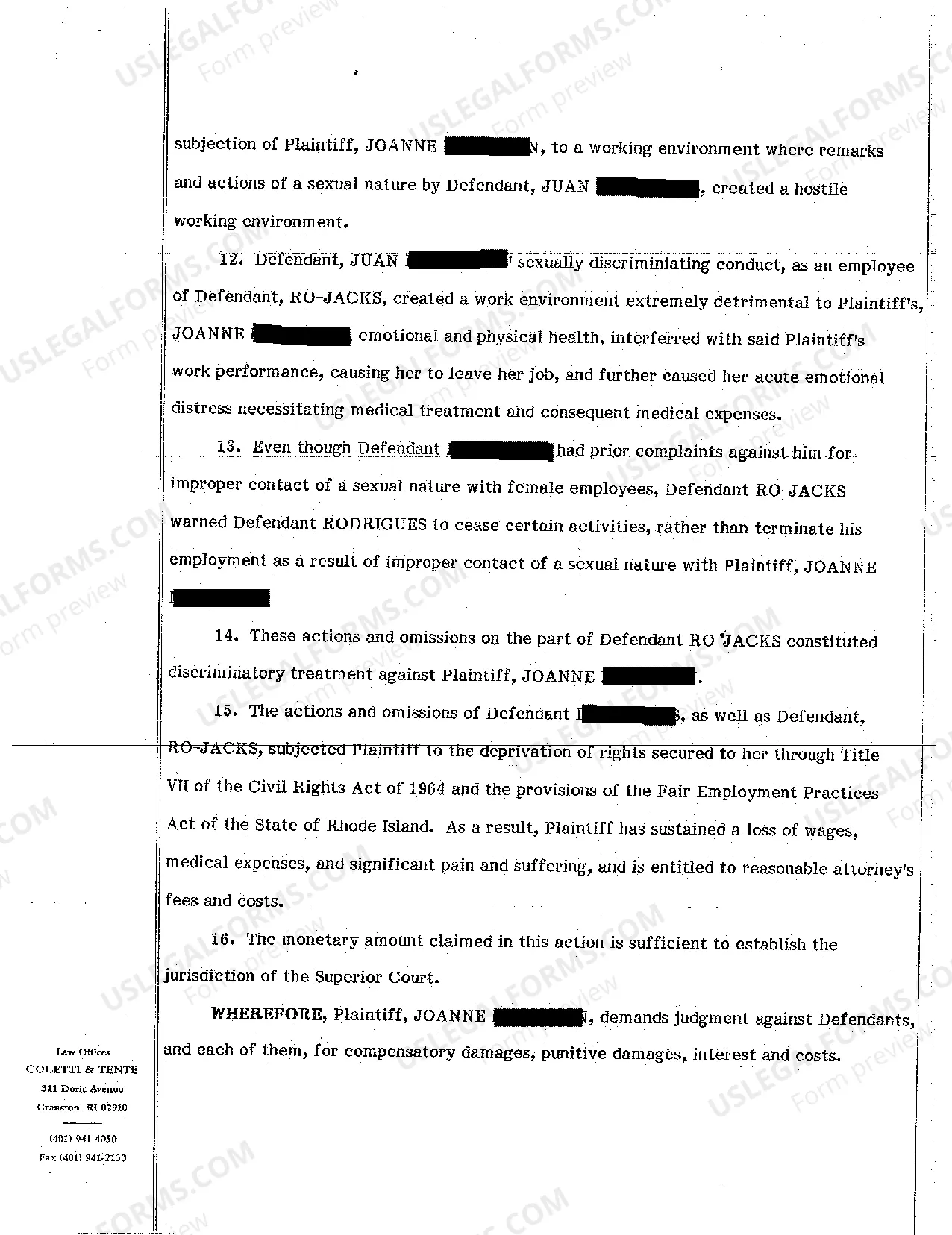 Preview A02 Complaint for Sexual Harassment