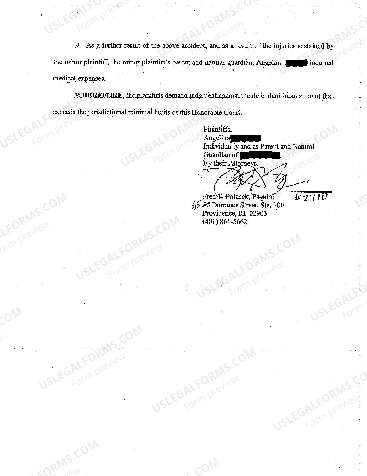 Rhode Island Complaint For Automobile Motor Vehicle Accident US Legal 
