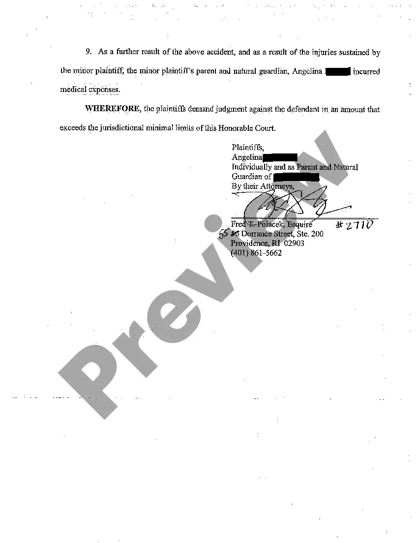 Preview A02 Complaint for Automobile Motor Vehicle Accident