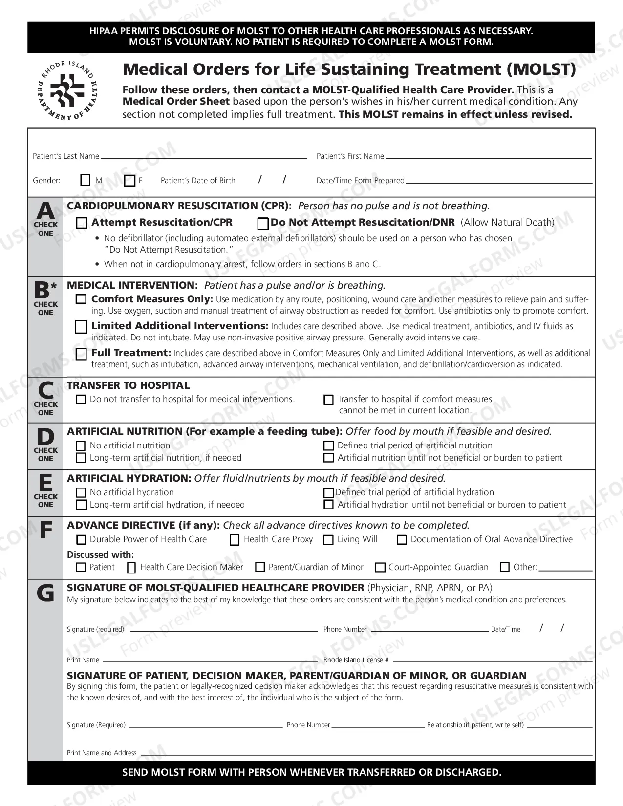 Preview Rhode Island Medical Orders for Life Sustaining Treatment