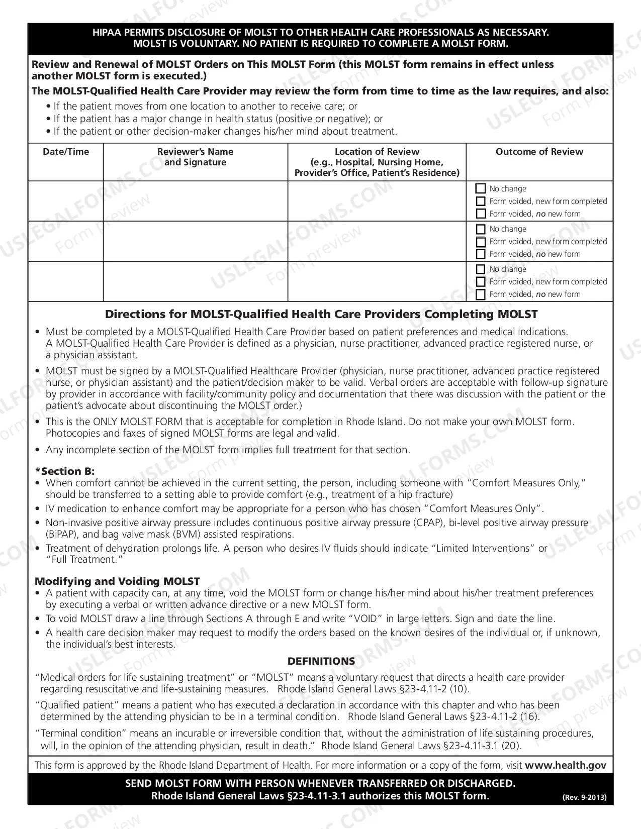 Preview Rhode Island Medical Orders for Life Sustaining Treatment
