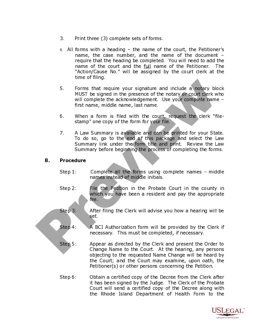 Preview Rhode Island Name Change Instructions and Forms Package for an Adult