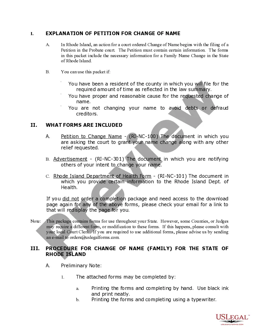 Preview Rhode Island Name Change Instructions and Forms Package for a Family