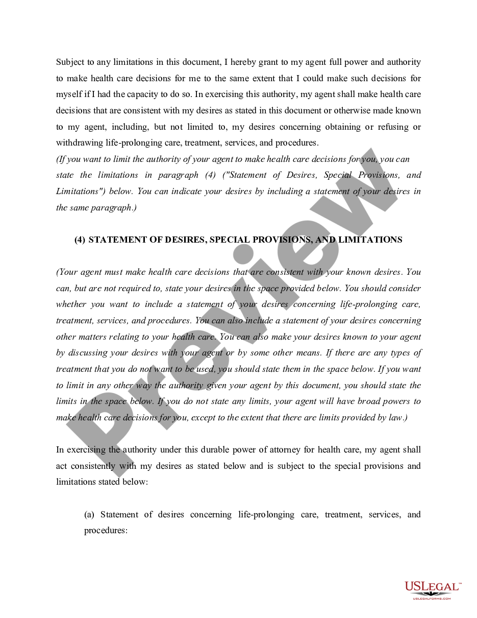 page 2 Statutory Durable Power of Attorney for Health Care preview