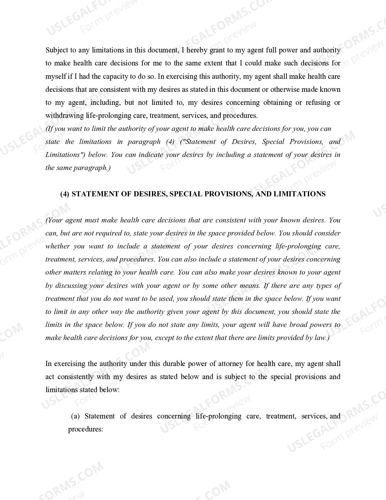 Preview Statutory Durable Power of Attorney for Health Care